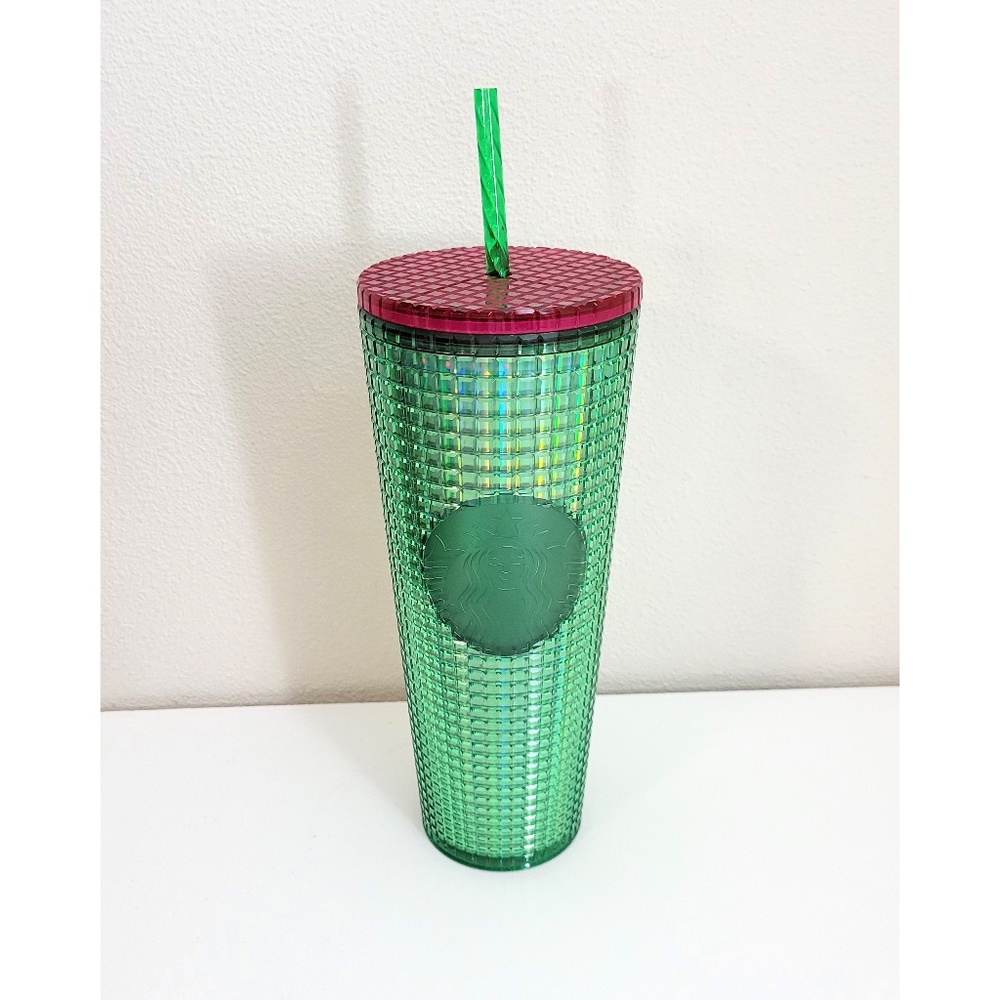 Starbucks 2023 Iridescent Watermelon Green Pink Grid Tumbler 24oz Venti Cup